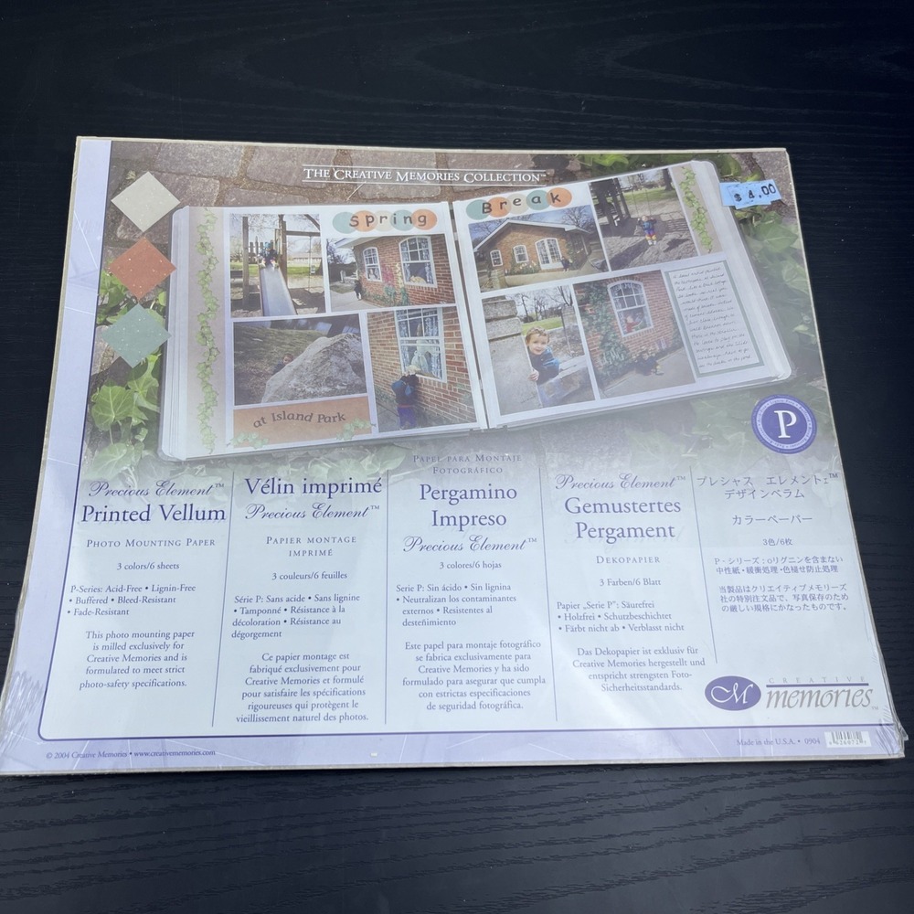 Creative Memories Printed Vellum 10x12 Scrapbook Paper 3 Colors 6 Sheets